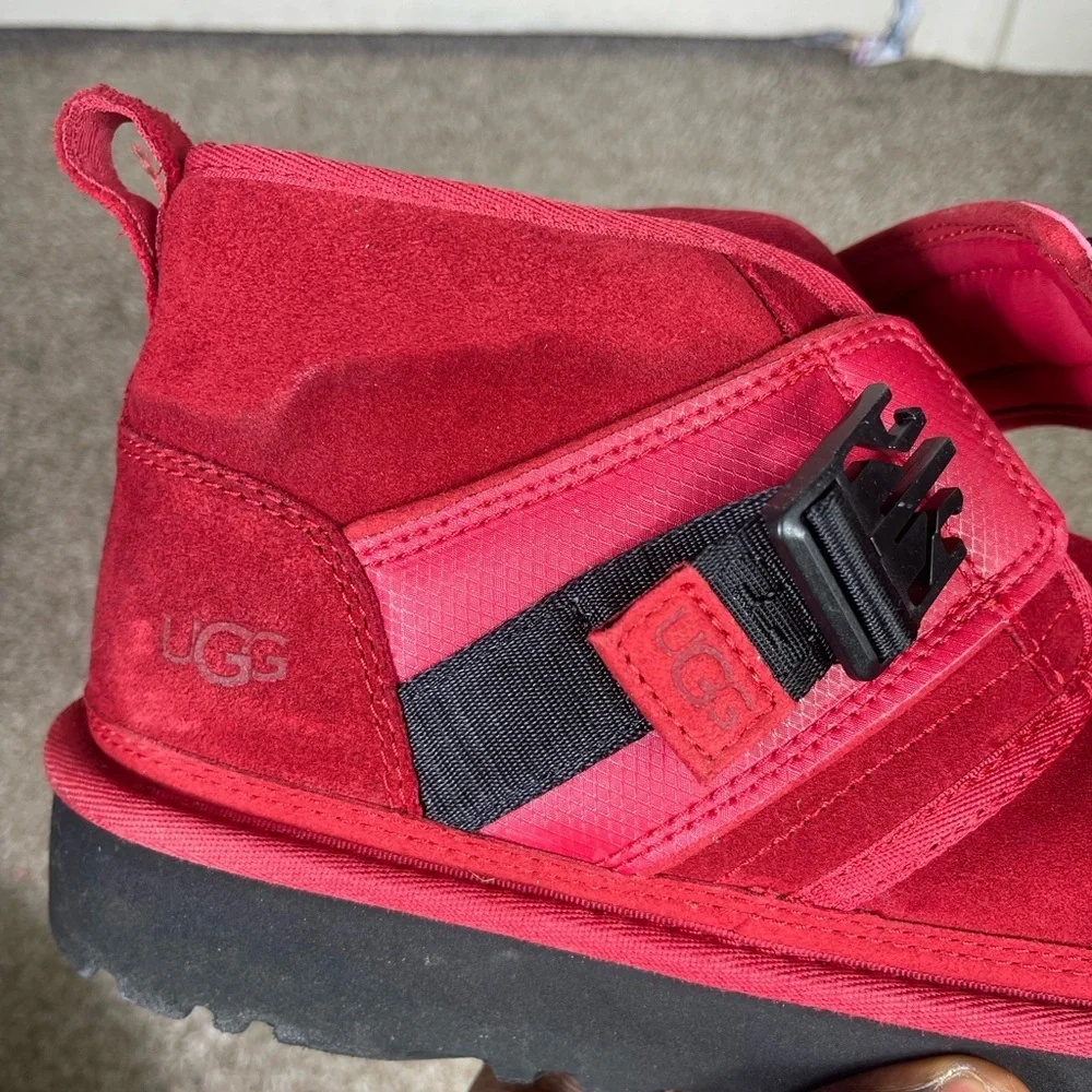 UGG Vibrant Red Suede Boots with Black Strap